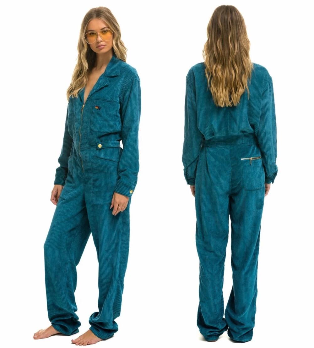 Aviator Nation Corduroy Flight Suit Capri Teal Jumpsuit XXL $350